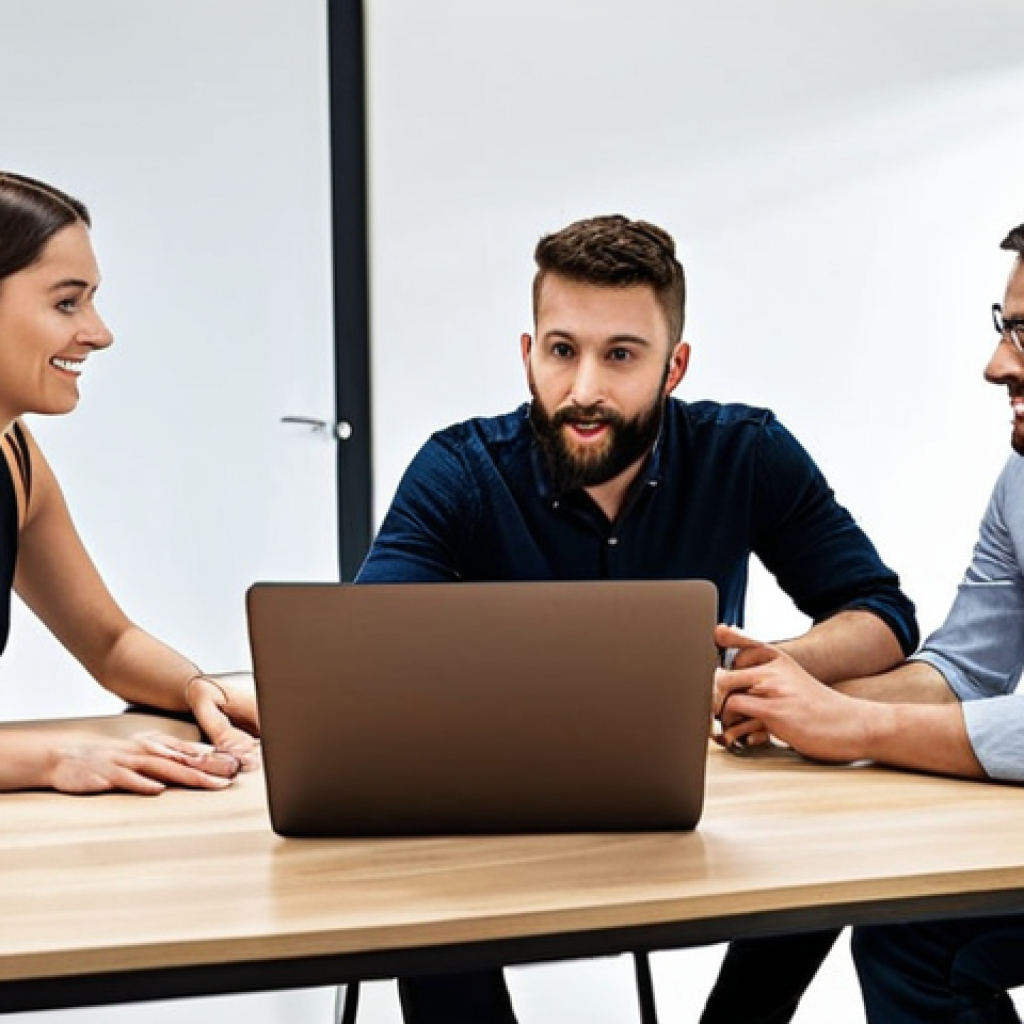 **
A diverse team of e-commerce professionals gathered around a table in a modern office space. They're engaged in an open and honest discussion, with laptops and tablets scattered around. The atmosphere is collaborative and supportive, showcasing trust and open communication. The background subtly displays e-commerce sales charts trending upwards, symbolizing success due to teamwork.
**