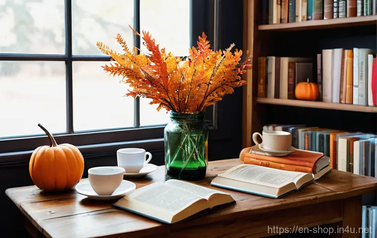 쇼핑매니저 매장 이벤트 기획 - **Prompt 1: "Cozy Autumn Reading Nook Event"**
A warmly lit, inviting scene inside an independen...