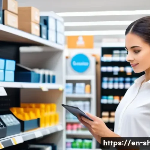 쇼핑매니저 취업 준비 체크리스트 - A modern retail store manager standing confidently in a bright, well-organized shop, using a tablet ...
