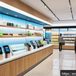 쇼핑매니저로 성장하기 위한 책 추천 - A modern retail store interior showcasing a seamless omnichannel shopping experience: a diverse grou...