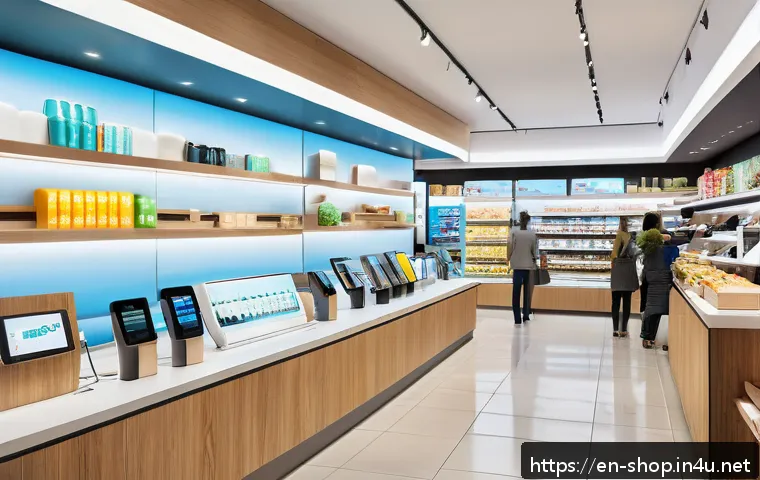 쇼핑매니저로 성장하기 위한 책 추천 - A modern retail store interior showcasing a seamless omnichannel shopping experience: a diverse grou...