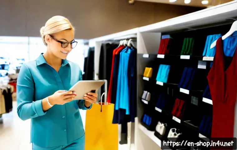 Home 17 쇼핑매니저의 필요 역량 - Photorealistic retail shopping manager in a bright modern department store, confidently reviewing pr...
